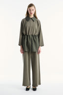 Wide-Collar Trimmed Wide-Leg Trouser Set