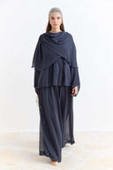 Shoulder Pleat Detail Yoryo Chiffon Pants Set