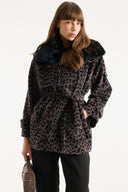 Collar Faux Fur Detailed Frayed Jacket - Brown