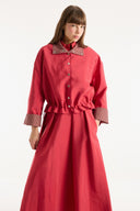 Plaid Detail Skirt Set - Red