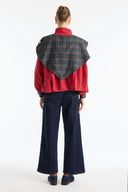 Plaid Shawl Detail Epaulet Stand-Up Collar Jacket - Red