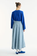 Stitched Detail Flared Denim Skirt