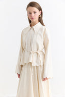 Cuffed Embroidered Detail Linen Skirt Set