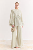 Cross-Cape Detail Yoryo Chiffon Pants Set