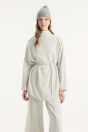 Stand-Up Collar Belted Set with Comfortable Trousers
