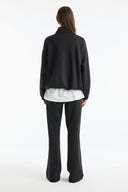 Relaxed Fit Mock Neck Contrast Trim Pants Set - Black