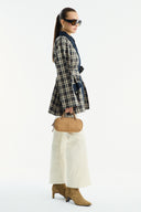 Collared Wax-Look Plaid Parka