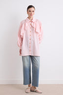 Daphne Gold Button Shirt with Front Ruffle Detail