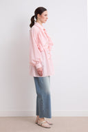 Daphne Gold Button Shirt with Front Ruffle Detail