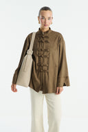 Suede Shirt with Front Button Placket
