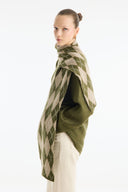 Argyle Pattern Shawl Detail Knit Sweater