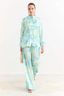 Sophia Satin Printed Yoryo Chiffon Pants Set