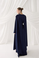 Cowl Neck Evening Dress with Shoulder Cape