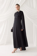 Draped Neck Evening Dress with Cape Shoulders