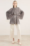 Plaid Patterned Box Pleated Satin Shirt