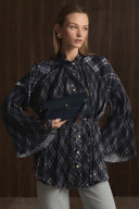 Plaid Patterned Box-Pleated Satin Shirt
