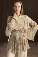 Plaid Patterned Box-Pleated Satin Shirt
