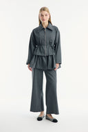 Ruffled Look Zippered Pants Set