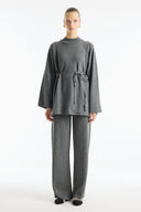 Shawl Detail Knitted Pants Set