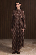 Stand-up Collar Pleated Satin Dress