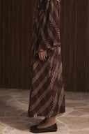 Stand-up Collar Pleated Satin Dress