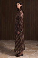 Stand-up Collar Pleated Satin Dress
