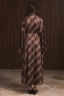 Stand-up Collar Pleated Satin Dress