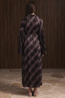 Stand-Up Collar Pleated Satin Dress