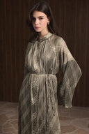 Stand-Up Collar Pleated Satin Dress