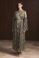 Stand-Up Collar Pleated Satin Dress