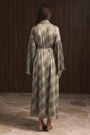 Stand-Up Collar Pleated Satin Dress