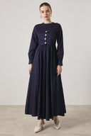 Button-Detailed Compact Satin Dress