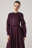 Button-Detailed Compact Satin Dress