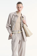 Velvet-Look Front Pleat Diagonal Jacket