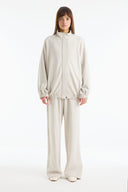 Relaxed Fit Stand Collar Contrast Trim Trouser Set - Beige
