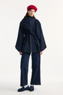 Zippered Denim Jacket with Shawl Collar Detail