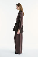 Wide Collar Trimmed Wide-Leg Trouser Set