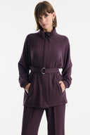 Belted Detail Stand-Up Collar Relaxed Trouser Set