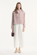 Ethnic Patterned Jacket with Collar Bow and Gold Buttons