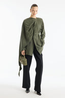 Belted Jacket with Shoulder Shawl Detail - Khaki