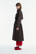 Long Trench Coat with Epaulet and Belt Detail