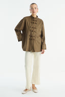 Suede Shirt with Front Button Placket