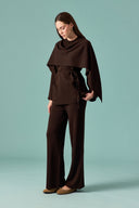 Scarf-Detailed Knitted Trousers Set