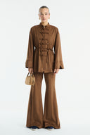 Suede Shirt with Front Button Placket