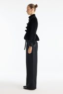 Self-Patterned Feather-Trimmed Buttoned Jacket