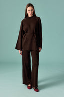 Knit Pants Set with Shawl Detail