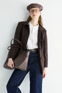 Velvet-Look Front Pleat Diagonal Jacket