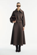 Wide Collar Zippered Scuba Skirt Set