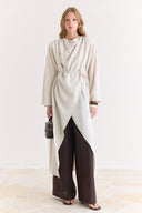 Draped Abaya Dress with Padded Shoulders and Wrap Closure