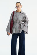 Double-Breasted Plaid Poncho